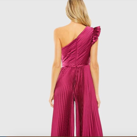 Mac Duggal Women's Ieena One Shoulder Charmeuse Heat Pleated Jumpsuit size 8 - Picture 5 of 5
